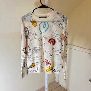 Gabby Isabella NWOT Women's Good Vibes Sweater White Multi Size M